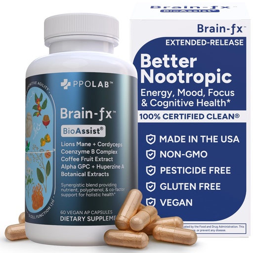 [BRSRMCATCMFGMHT5] PPO Lab® Brain-fx™ Extended-Release Vitamins for Brain Health, Supplement for Memory and Focus with Nootropics, BDNF Factor, Methylated B Complex, L-Theanine, Lions Mane, Alpha GPC - 60 Capsules