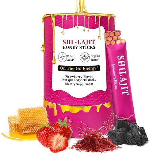 [BRSRGZ36BEHG2DTF] Shilajit Honey Sticks for Women, Strawberry Honeysticks with Organic Honey, Shatavari, & Saffron, Earthy & Aromatic Flavor, Portable Shilajit Straws, 30 Sticks