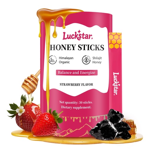 [BRSREHD7AR5BSCY6] Shilajit Honey Sticks for Women, Strawberry Honey, Natural Energy & Vitality Booster with Shatavari & Saffron for Hormonal Balance, Focus & Stamina - 30 Sticks