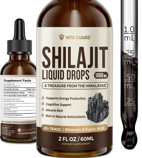 [BRSRACYQA4HGYG33] Himalayan Shilajit Liquid Drops – 1000mg Energy & Immunity Support with 85+ Trace Minerals & Fulvic Acid – Strength, Vitality Supplement for Men & Women – 30-Day Supply