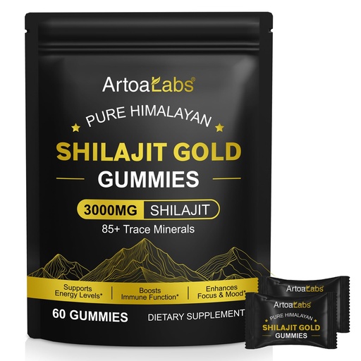 [BRSREZI3CMOREYDX] Shilajit Gummies for Men & Women, Pure Himalayan Shilajit Gold Gummies Rich in Ashwagandha, Gokshura with 85+ Trace Minerals, Authentic Flavor, 100% Natural - 60 Gummies