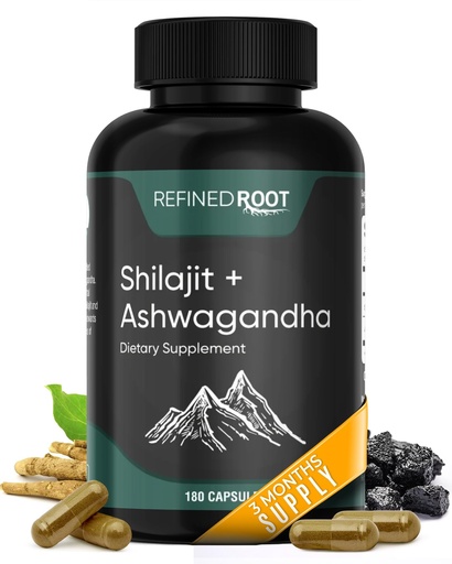 [BRSROFABO4DRMF3H] Shilajit for Men 1000mg & Ashwagandha Supplements 500mg (180 Capsules) - (20% Fulvic Acid Supplement) - Shilajit for Women
