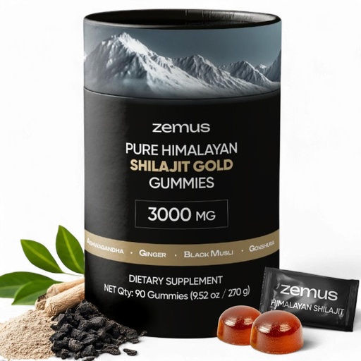 [BRSRAAAFAQFBMDYU] Zemus Himalayan Pure Shilajit Gummies I Lab Tested I Synergistic Blend of Ashwagandha & 5 Mushroom Complex | Fulvic Acid & 85+, Trace Minerals | for Men & Women (90 Count / 9.52 oz, Gold)