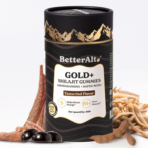 [BRSREYA2CAPWCDLD] Better Alt Gold+ Shilajit Gummies | with Ashwagandha, Safed Musli,Shilajit Resin & Ginger |Helps Boost Energy & Improves Stamina |1-Month Dietary Supplement|60 Gummies