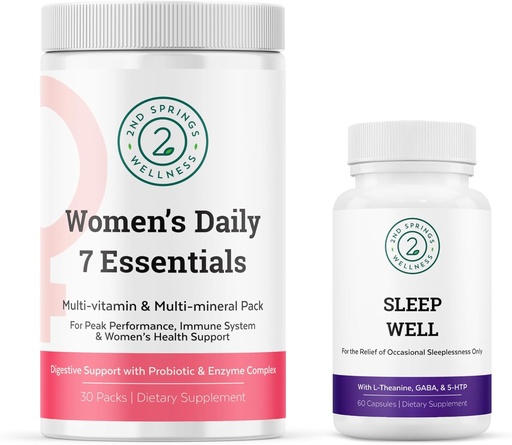 [BRSROEI5AEJRMETD] Women's Daily 7 Essentials & Sleep Well Bundle - Complete Multivitamin Pack with Sleep Well