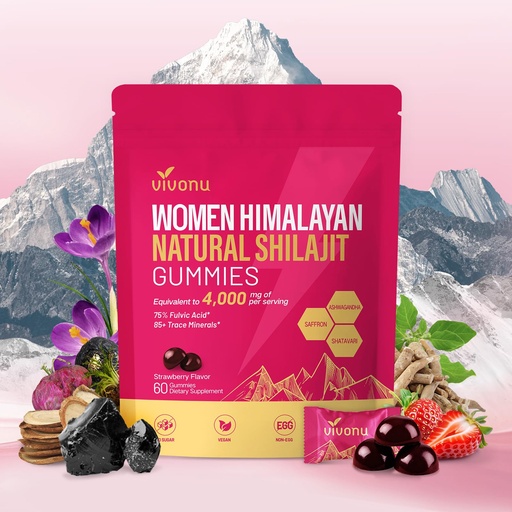 [BRSRGYABBMIGY2DL] VivoNu Himalayan* Shilajit* Gummies with Ashwagandha* & Gokshura | 85+ Trace Minerals & Fulvic Acid | Organic, Micronutrient Supplement for Men & Women (Women 4000mg / 1 Bag)