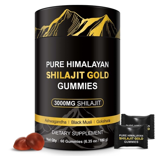 [BRSREHYDCN6BGE33] Shilajit Gummies, 3000mg Himalayan Shilajit Gold Gummies with Ashwagandha,Black Musli, Gokshura for Men & Women, Non-GMO & Gelatin Free, 60-Count