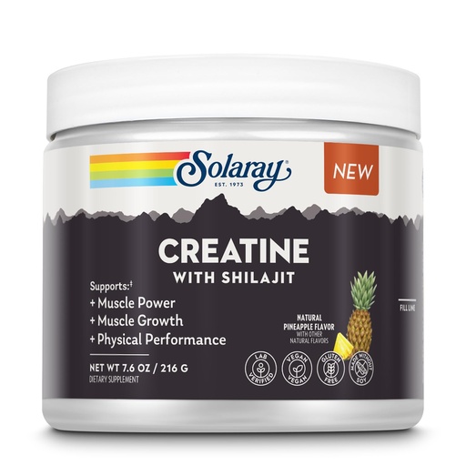 [BRSRGYLYPMOWKF3D] SOLARAY Creatine with Shilajit – Muscle Power and Growth Support with Creatine Monohydrate and L-Leucine Amino Acids – Natural Pineapple Flavor – Vegan, Gluten Free – 30 Servings, 7.6 OZ