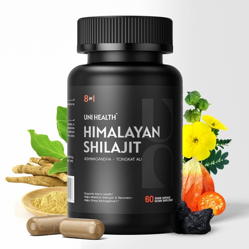 [BRSRECYHBV7WC33F] UniHealth® Himalayan Shilajit for Men & Women - Tongkat Ali, Ashwagandha, Fulvic Acid, Zinc, B6, B12, D3 for Men – Pure Shilajits Supplement – Energy & Stamina Support - 60 Capsules