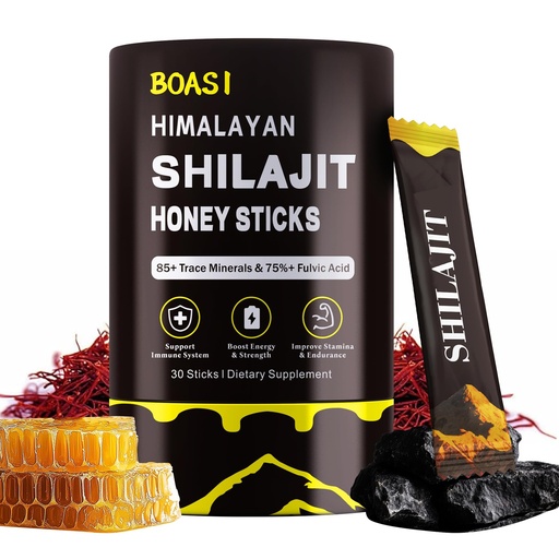 [BRSRAALQOECQA3TB] Shilajit Honey Sticks with Organic Saffron,85+Trace Minerals,75%+ Fulvic Acid,Enhance Cognitive Functions Boost Energy&Strength,30PCS