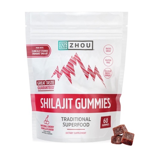 [BRSREGINCAJQ23TA] ZHOU Shilajit Gummies - Pure Himalayan Shilajit for Men and Women with Natural Resin Extract, 250 mg Per Serving, Clinically Studied, Gluten Free Formula - Cherry Vanilla Flavor, 60 Chews