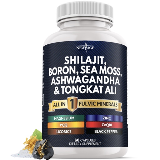 [BRSRGGQ5OAPR6D3Z] Shilajit Supplement with Sea Moss, Ashwagandha, Tongkat Ali, Boron, Magnesium - Fulvic Acid Capsules - 60 Count