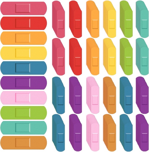 [BRSROYIEOYNBSG34] Lounsweer 600 Pcs Kids Bandages Bulk Waterproof Breathable Bandages Neon Colorful Flexible Bands Assorted Colors Flexible Protection Wound Care Scrapes and Slight Cut