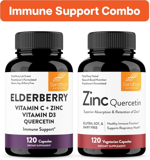 [BRSRABQYAF6AYHT4] Sandhu's Immune Support Combo | Elderberry & Zinc Quercetin Capsules Bundle | Supports Immune Health