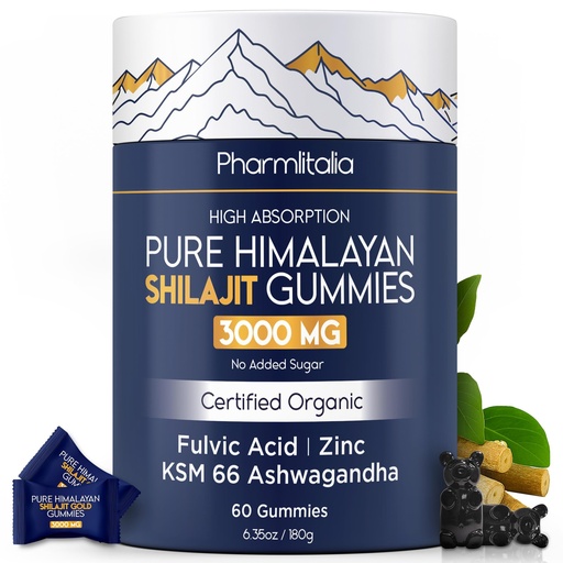 [BRSRAHA5CF4AKALZ] Shilajit Gummies - Himalayan Natural Shilajit Gummies 3000mg - Zinc, Ashwagandha - Natural - No Added Sugar - 60 Count