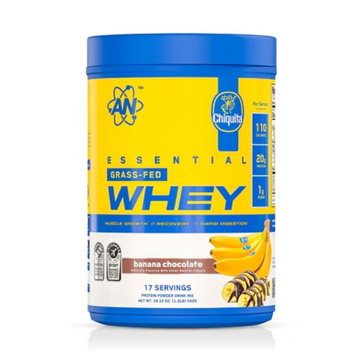 [BRSRAHD5BAIRODTD] an Supps Essential Grass Fed Whey Protein Powder | 20g Protein, 500mg Potassium, 1g Sugar | Recovery, Muscle Growth, Rapid Digestion | Gluten Free | 17 Servings | Chiquita Banana Chocolate
