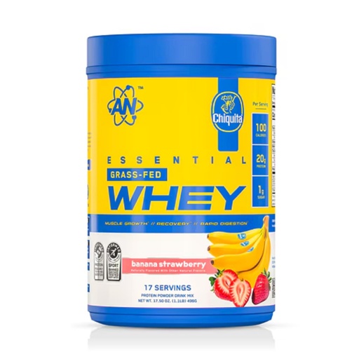 [BRSRAHD2CQGRA3TV] an Supps Essential Grass Fed Whey Protein Powder | 20g Protein, 500mg Potassium, 1g Sugar | Recovery, Muscle Growth, Rapid Digestion | Gluten Free | 17 Servings | Chiquita Banana Strawberry