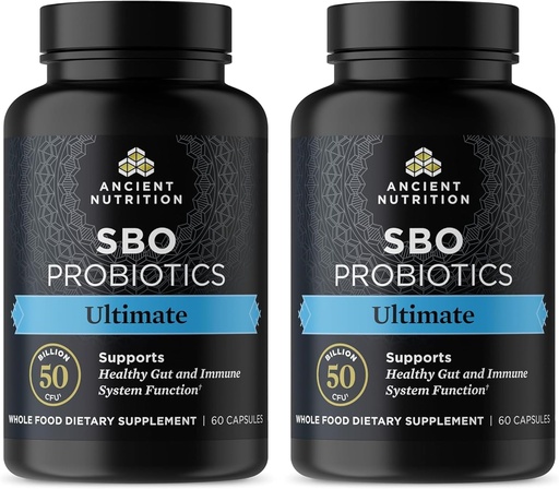 [BRSRAYD6BEDWCFLV] Ancient Nutrition Probiotics, SBO Probiotics Ultimate 50 Billion CFUs*/Serving, Digestive and Immune Support, Gluten Free, Ancient Superfoods Blend, Shrink-Wrapped 60 Capsules (2 Pack)