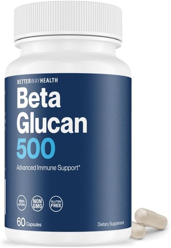 [BRSW2CT6AR7GMG3O] Better Way HealthTM - Advanced Immuunivalmius - Erittäin puhdas 1,3/1,6 Beta Glucan 500 - Kliinisesti testattu immuunipuolustus - 500 mg/60 kapselit (pakkaus 1)