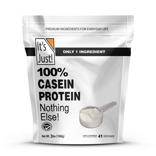 [BRSRMBQ3CAMAO3L3] It's Just! - 100% Casein Protein Powder, Made in USA, One Ingredient, Slow Burning, Time Release, 6.9g BCAAs, 1g Carb, Non-GMO (Unflavored, 3lbs/48oz)