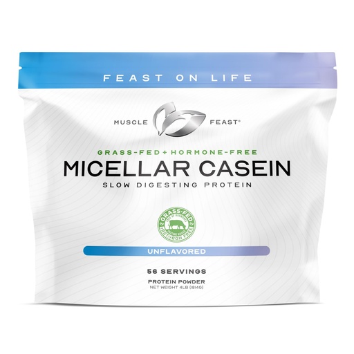 [BRSWIYAZDICRWAI3] Muscle Feast Grass Fed Micellar Casein Protein Powder, Pasture Raised & Hormone Free, Slow Digesting Casein Protein - Supports Overnight Muscle Recovery, Gluten Free Protein Powder - Unflavored, 4lb
