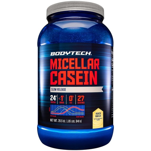 [BRSWIEINDN4RM2TE] BodyTech Micellar Casein Protein Powder - Slow-Release for Overnight Muscle Recovery - 24g Protein per Serving - French Vanilla (2 lb)