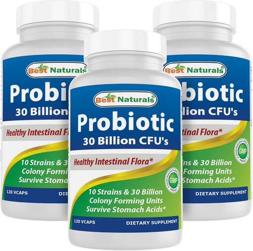 [BRSW2AYBPMPGKC3P] Best Naturals Probiotic 10 Strains 30 Billion Shelf Stable 120 Veggie Caps (120 Count (Pack of 3))