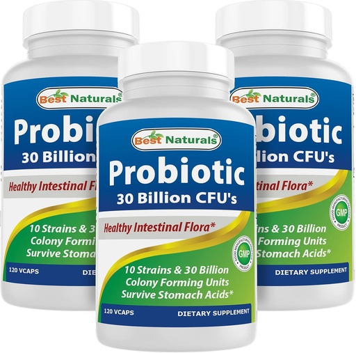 [BRSW2AYBPMPGKC3P] Best Naturals Probiotic 10 Strains 30 miliardi di Shelf Stable 120 Veggie Caps (120 Conte (Pack of 3))