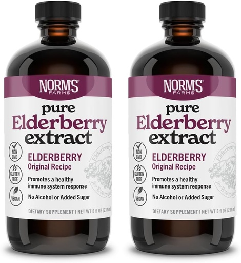 [BRSWGFQFAEFGYELA] Norm's Farms Pure Elderberry Extract 2PK - Made from Only Elderberries in USA - Immune, Antioxidant Support, No Added Sugar, Additives, Vegan, Gluten-Free, Non-GMO, Tincture Alcohol Free - 8 Oz