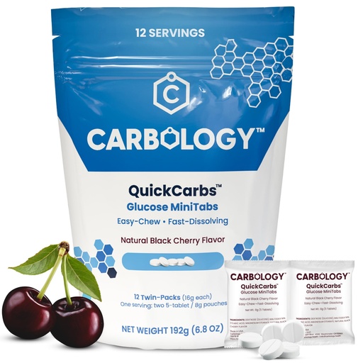 [BRSRGZQBDJYA4HQ7] Fast-Acting Glucose MiniTabs (12-Pack) – Small Easy-Chew Fast-Dissolve Tablets – Pocket-Size Twin-Packs (8g + 8g) – Natural Black Cherry – No Preservatives/Colors/Gluten/Fructose
