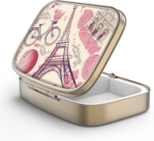 [BRSRMYYNBZ5GCHY3] Pill Case Pill Box with Mirror Retro 2 Compartment Small Pill Case for Purse or Pocket Bronze Rectangular Pill Box or Vitamins, Fish Oil, Supplements, Pill Containe Travel Gifts（Paris Eiffel Tower）