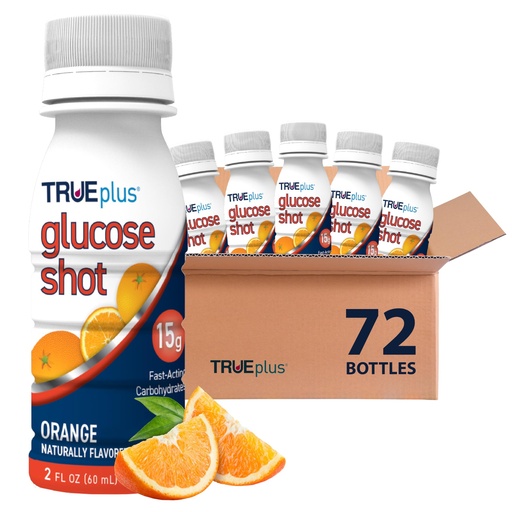 [BRSREAD4OR4GKG36] TRUEplus Glucose Shot, Orange, 15g Fast-Acting Carbohydrates, Fat Free, Gluten Free, Boost Energy, 72 Pack