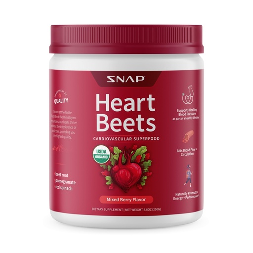 [BRSROGAOOB7Q4DTG] Snap Supplements Heart Beets, Organic Beet Root Powder, Cardiovascular Support Supplement for Men & Women, Beets, Pomegranate, B Vitamins & Red Spinach, Heart Health Support, 30 Servings, Mixed Berry
