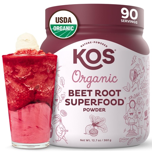 [BRSWGGL5OJ5BYELA] KOS Organic Beet Root Powder, USDA Organic - Natural Nitric Oxide Booster, Superfood Plant Based Beetroot Antioxidant, Supports Active Lifestyle & Healthy Circulation, Soy & Gluten-Free - 90 Servings