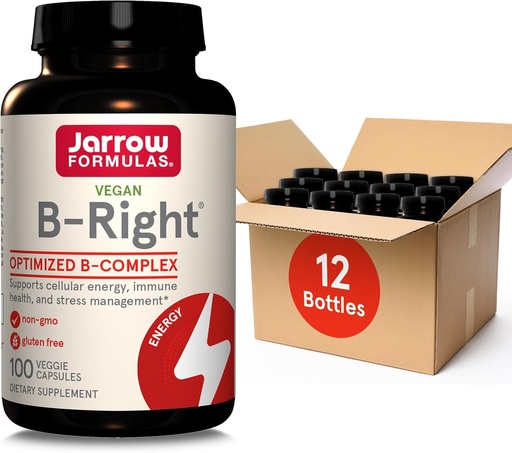 [BRSRMAANOAIWYCTO] Jarrow Formulas B-Right,Optimized B Complex Featuring Vit B1,B2,B5,B6,B12 and B9 to Support Cellular Energy,Immune Health and Stress Management,100 Veggie Caps,Up to a 100 Day Supply, Pack of 12