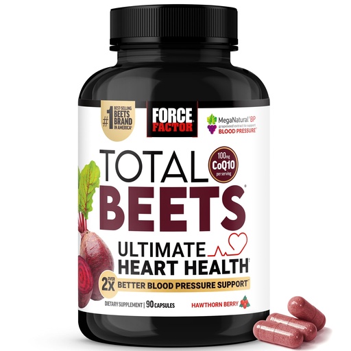 [BRSRGYDRBYBBUHYU] Force Factor Total Beets Ultimate Heart Health, Beet Root Capsules for Blood Pressure Support, CoQ10, Organic Beet Root Powder, Hawthorn Berry to Support Nitric Oxide & Blood Flow, 90 Capsules