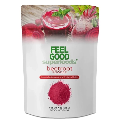 [BRSWGGAFPMCR63T3] FeelGood Superfoods Fortified Organic Beetroot Powder - Nitric Oxide Booster for Cooking and Smoothies - Pure Beets with 10:1 Beet Root Extract - Supports Cardiovascular and Circulatory Health - 7 oz