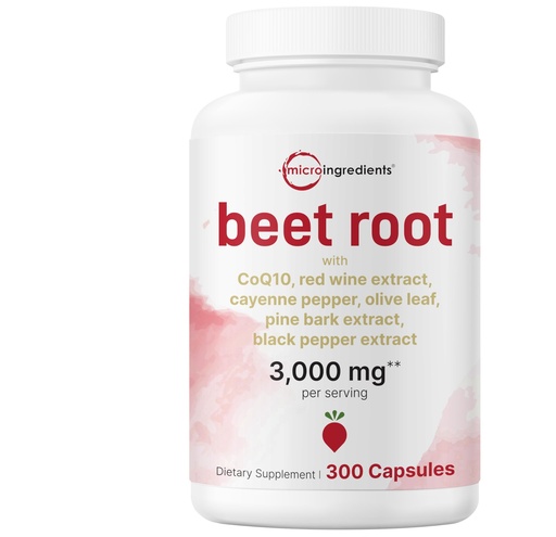 [BRSRGYAEDN6BQCQ2] Micro Ingredients Beet Root Capsules 3,000 mg** Per Serving, 300 Capsules | Nitric Oxide Supplement | 7‑in‑1 Beet Root Complex with CoQ10, Black Pepper & Botanical Extracts | Non-GMO