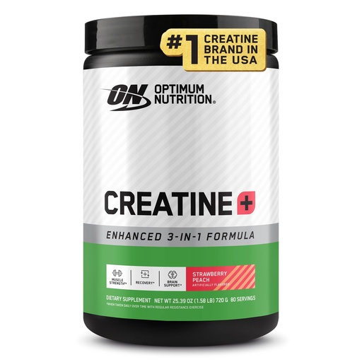 [BRSREYD4PMGR4YDZ] Optimum Nutrition Creatine Monohydrate Plus Powder, Strawberry Peach Flavored Creatine Performance Blend, with Electrolytes for Hydration, Added Vitamins, 80 Servings, 720 Grams (Packaging May Vary)