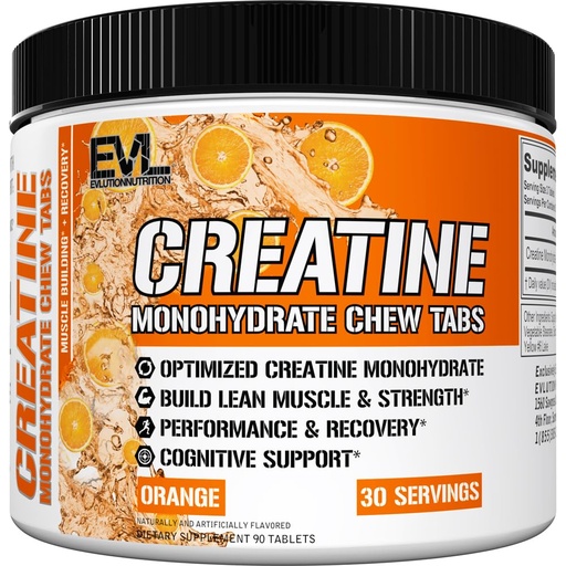 [BRSREFIFBN4AYC33] Evlution Nutrition Creatine Monohydrate Chew Tabs - Muscle Growth, Strength, Performance, Recovery & Cognitive Support - 3000mg Creatine Monohydrate Per Serving - 30 Servings - 90 Tablets - Orange