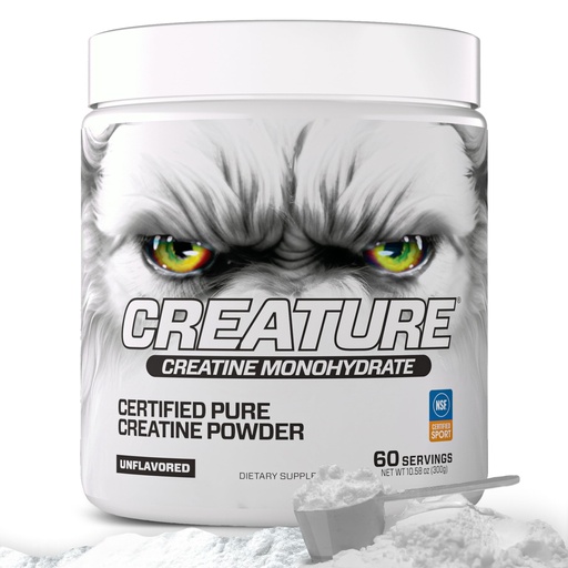 [BRSREH33PN6BM23L] CREATURE® Creatine Monohydrate – NSF Certified for Sport®, Tested for 288+ Banned Substances– Pure Micronized Powder for Muscle, Strength, Recovery & Brain Support – Unflavored, 300G, 60 Servings