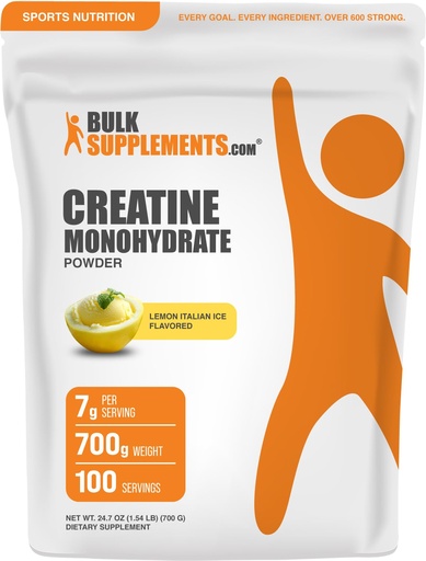 [BRSRAA33BAJRYAYU] BulkSupplements.com Creatine Monohydrate Powder - Creatine Flavored Powder Supplement, Micronized - Lemon Italian Ice Flavor, 7g per Serving, 700g (1.5 lbs) (Pack of 1)