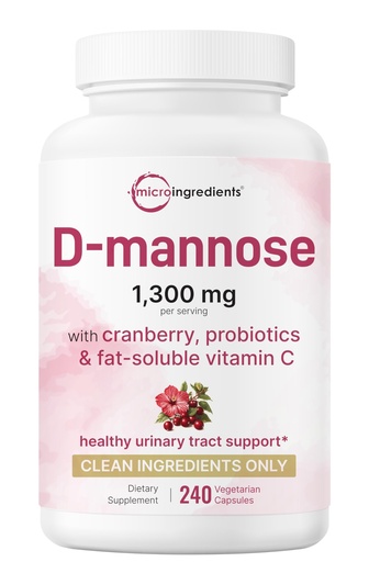 [BRSRAHQFBYFGGHL6] Pure D Mannose 1,300mg with Cranberry & Probiotics, 240 Veggie Capsules | Urinary Tract Health for Women | Plus 1 Million CFU Probiotics Blend & High Absorption Vitamin C | Filler Free, Non-GMO
