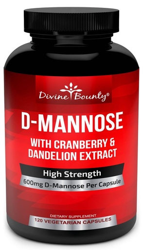 [BRSWKHQROYBBGHY5] Divine Bounty D-Mannose Capsules - 600mg D Mannose Powder per Capsule with Cranberry and Dandelion Extract to Support Normal Urinary Tract Health - 120 Veggie Capsules