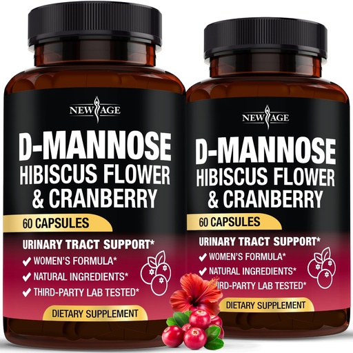 [BRSREHYTCINRUGQ4] NEW AGE D-Mannose with Cranberry & Hibiscus - High Strength for Urinary Tract Health - Supplement for Women - Bladder, Liver & Microflora Support - Made in USA - Vegan, 120 Capsules