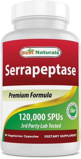 [BRSROFAHCIFAYYDA] Best Naturals Serrapeptase 120000 SPUs 90 Vegetarain Capsules - Supports Sinus Health