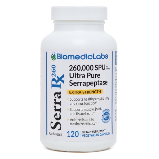 [BRSWIAANAEIRMALO] Serra-RX 260,000 SU Serrapeptase - 120 Veg Capsules Acid-Resistant Proteolytic Systemic Enzyme, Non-GMO, Gluten Free, Vegan, Supports Sinus, Immune & Lung Health