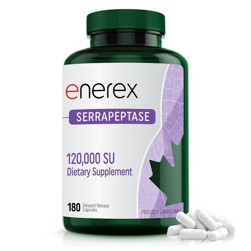 [BRSRAFIFCEMQK2QV] ENEREX High Potency Serrapeptase Supplement 120,000 SPU - 180 Delayed Release Veggie Capsules (6 Month Supply), Non-GMO, Gluten-Free