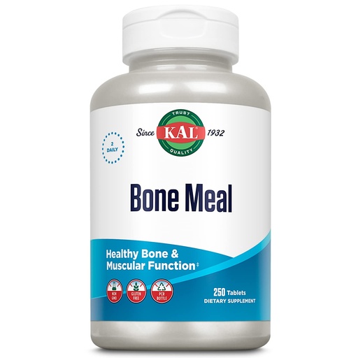 [BRSWIGQMC4JRQF3K] KAL Bone Meal Tablets, Calcium Supplement w/Magnesium, Vitamin D3 and K, Bone Health, Muscle and Nerve Function Support, Rapid Disintegration, Gluten Free, Non-GMO, 60-Day Guarantee, 125 Serv, 250ct