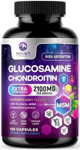 [BRSRAAI3AF6WYGTL] Glucosamine Chondroitin, MSM & Turmeric - Extra Strength Joint Support Supplement with 1500mg Glucosamine Sulfate per Serving - for Cartilage, Joint Health & Flexibility - Bottled USA - 120 Capsules